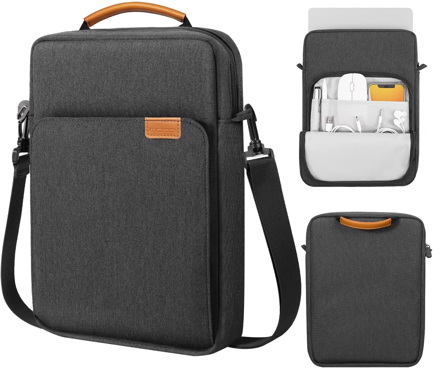 MoKo 13.3-14 Inch Laptop Sleeve Bag Fits MacBook Pro M3/M2 14" 2023, MacBook Pro 13" M2, New MacBook Air 13.6" M3/M2 2024/2022,Tab S8 Ultra 14.6",Handle Carrying Case with Shoulder Strap, Black & Gray - PuriLite