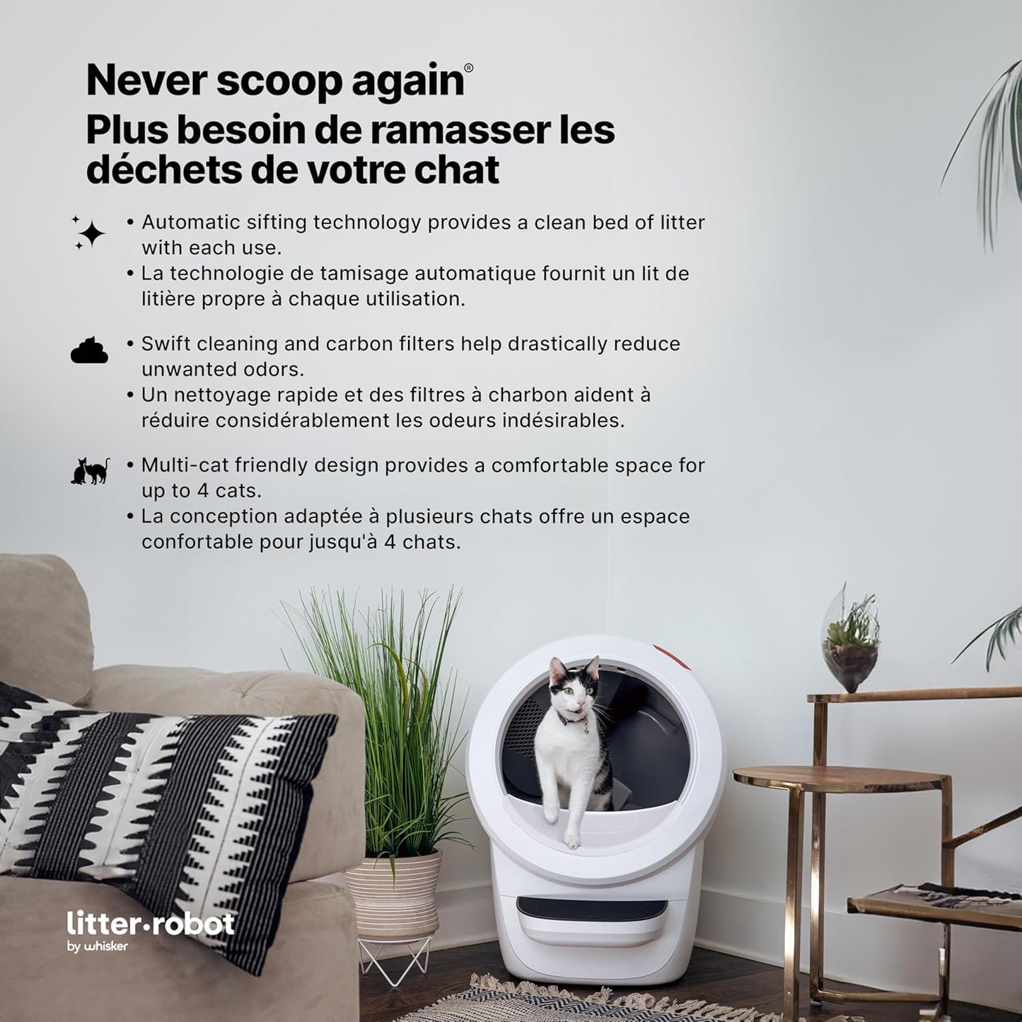 Litter-Robot 4 with Step & Fence by Whisker, White - Automatic, Self-Cleaning Cat Litter Box, Helps Reduce Litter Box Odors, Never Scoop Again, Includes 1 Year of WhiskerCare