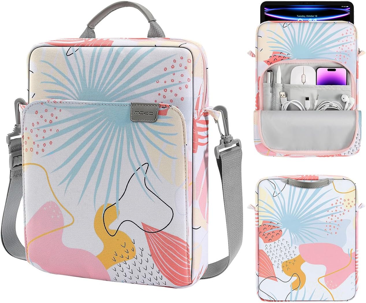 MoKo 13.3-14 Inch Laptop Sleeve Bag Fits MacBook Pro M3/M2 14" 2023, MacBook Pro 13" M2, New MacBook Air 13.6" M3/M2 2024/2022,Tab S8 Ultra 14.6",Handle Carrying Case with Shoulder Strap, Black & Gray - PuriLite