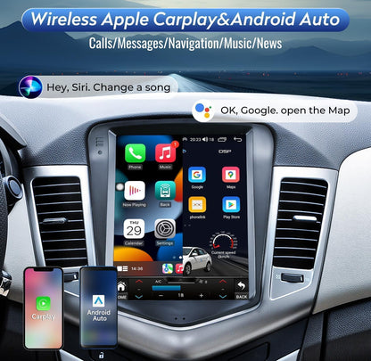 5G WiFi 4+32GB Car Radio for Chevrolet Chevy Cruze 2009-2015 Limited 10.4inch Tesla Style Car Stereo IPS Touch Screen Wireless CarPlay Andriod Auto GPS FM SWC Free Camera