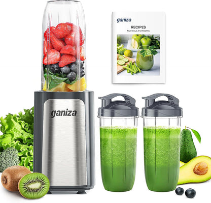 Ganiza Blender for Smoothie, 14 Pcs Smoothie Blender for Kitchen, Countertop Blender with 3 Non-BPA Portable Blender Cup and Cleaning Brush for Baby Food, Shakes, Vegetable, Nutritious Recipe