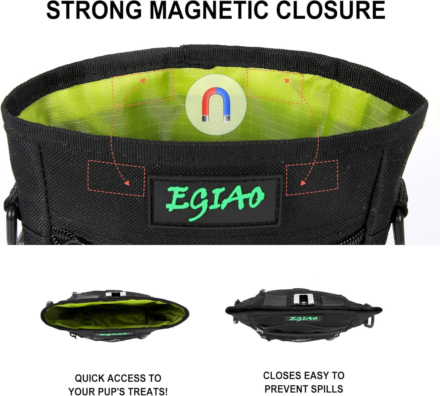 Dog Treat Pouch with Collapsible Dog Bowl, Training Clicker and Poop Bags, Treat Pouches for Pet Training, Magnetic Closure, Built-in Poop Bag Dispenser, Waist Belt Clip, Puppy Treat Bag - Green