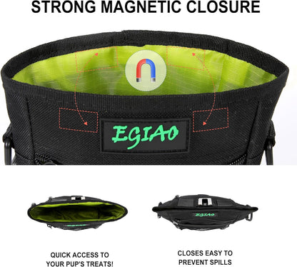 Dog Treat Pouch with Collapsible Dog Bowl, Training Clicker and Poop Bags, Treat Pouches for Pet Training, Magnetic Closure, Built-in Poop Bag Dispenser, Waist Belt Clip, Puppy Treat Bag - Green