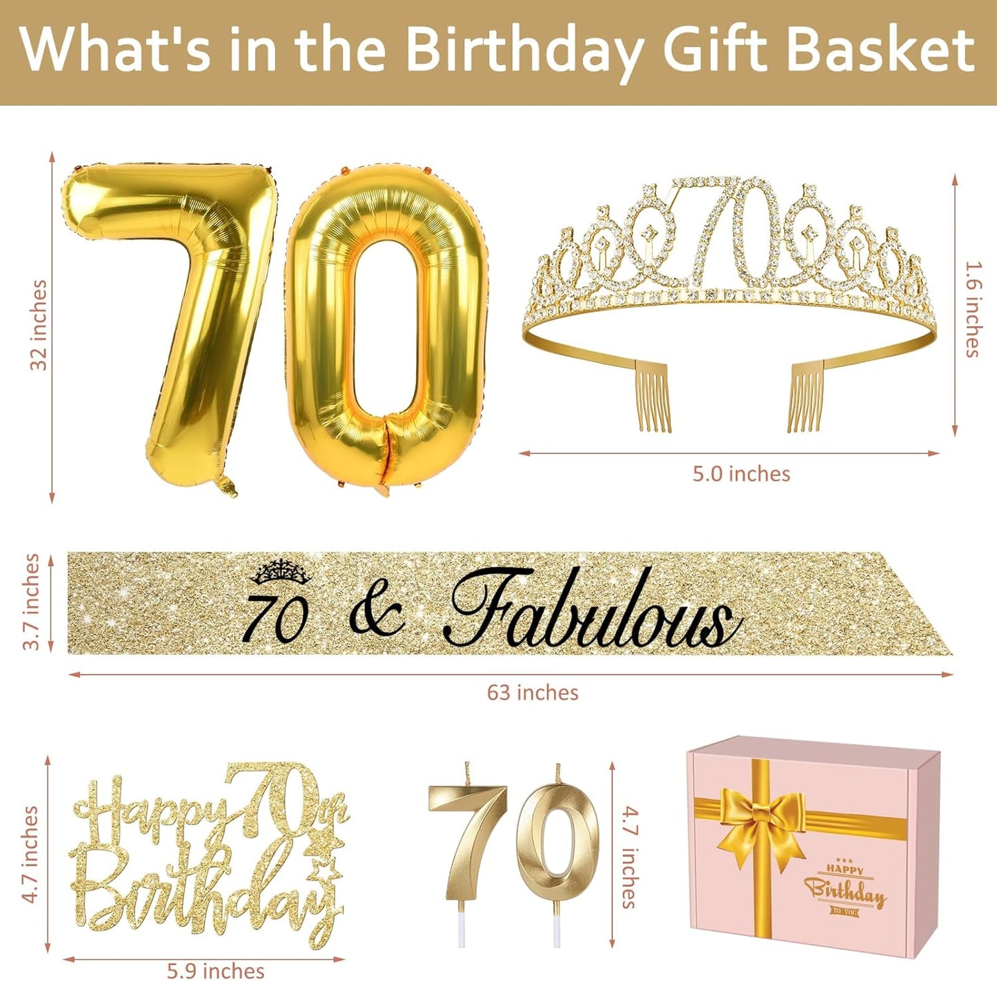 65th Birthday Decorations for Women, Including 65th Birthday Sash and Crown, Cake Topper and Candles, Number Balloons Rose Gold, 65 Year Old Gifts for Women