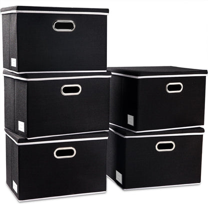 PRANDOM Large Foldable Storage Bin with Lid [1-Pack] Linen Fabric Decorative Storage Box Organizer Containers Basket Cube with Handles Divider for Bedroom Closet Office Living Room (17.7x11.8x11.8")