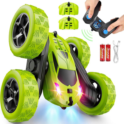 QUNREDA Remote Control Car for Kids Ages 6+, RC Cars Stunt Car Toy 4WD Double Sided 360° Rotating Remote Control with Headlights, Birthday Xmas Gifts for Boys 6 7 8 9 10 11 12 1-Blue