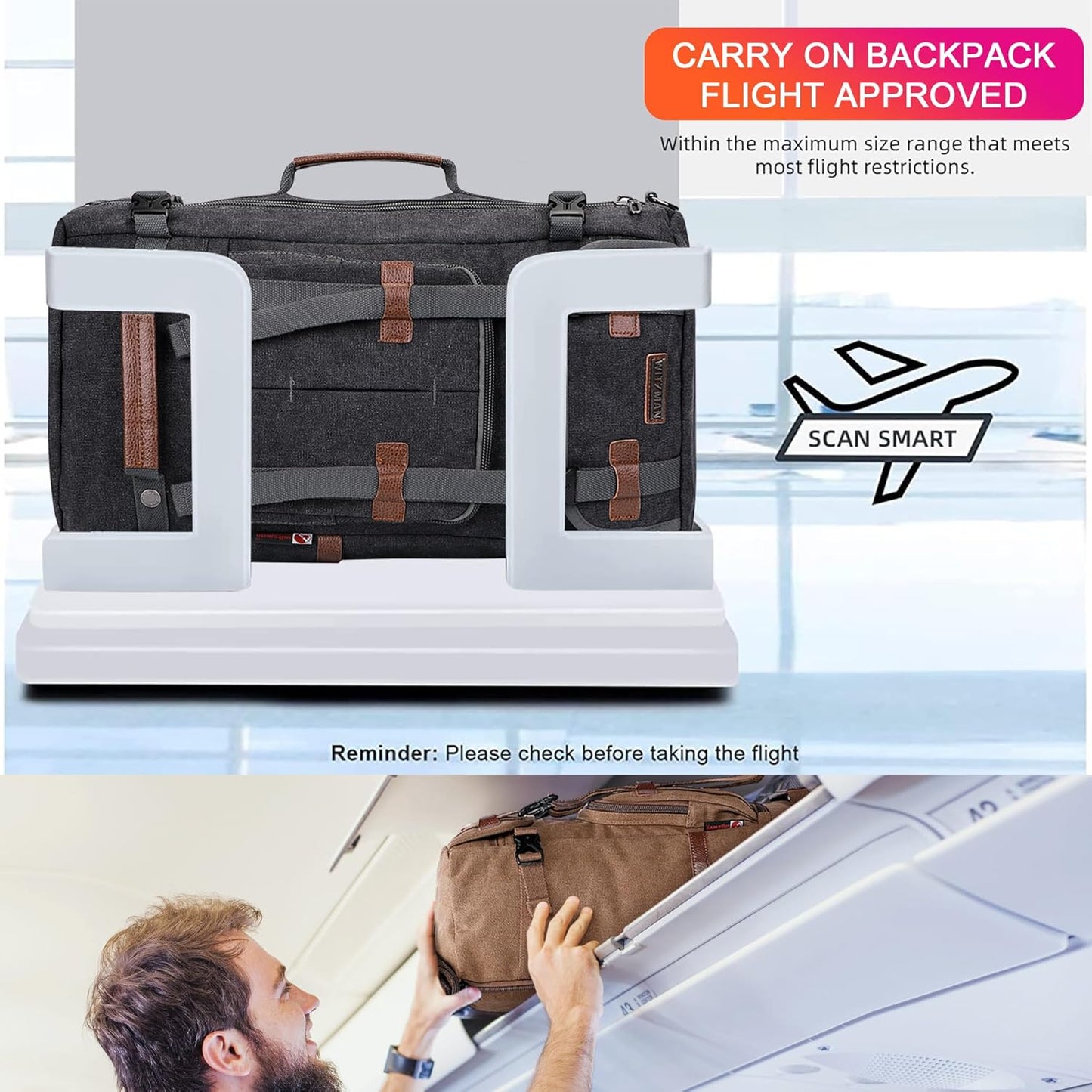 WITZMAN Canvas Backpack Vintage Travel Backpack Large Laptop Bags Convertible Shoulder Rucksack