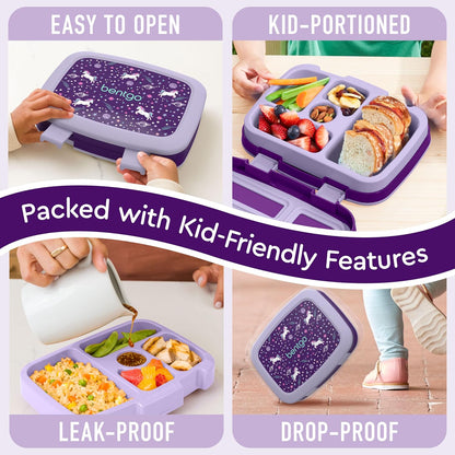 Bentgo Kids Prints (Unicorn) - Leak-Proof, 5-Compartment Bento-Style Kids Lunch Box - Ideal Portion Sizes for Ages 3 to 7 - BPA-Free and Food-Safe Materials