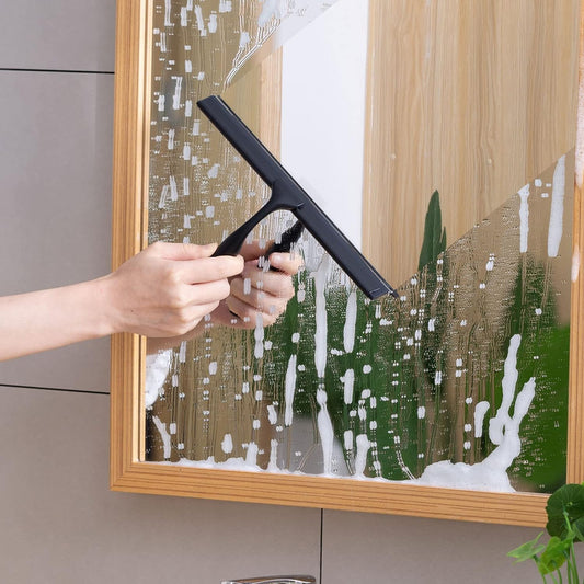 Ettori Shower Squeegee for Glass Doors, Squeegee for Shower Glass Door, Window and Car Glass, Mirrors - All-Purpose Stainless Steel Squeegee, 10 Inches and Black - PuriLite