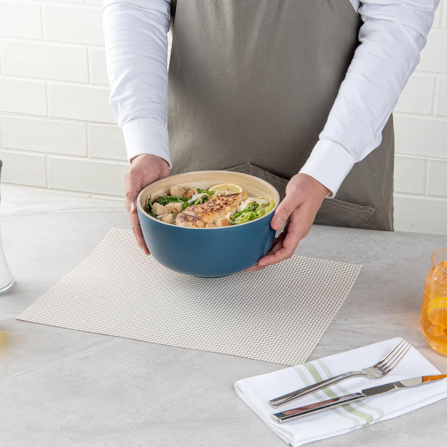 Restaurantware-Bambuddha 51 Ounce Extra Large Salad Bowl, 1 Heavy-Duty Round Salad Bowl - Sustainable, Reusable, Blue Bamboo Serving Dish, for Serving Salads, Fruits, and Appetizers