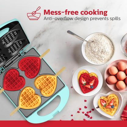 Holstein Housewares - Non-Stick Heart Waffle Maker, Lavender - Makes 4 Heart-Shaped Waffles in Minutes