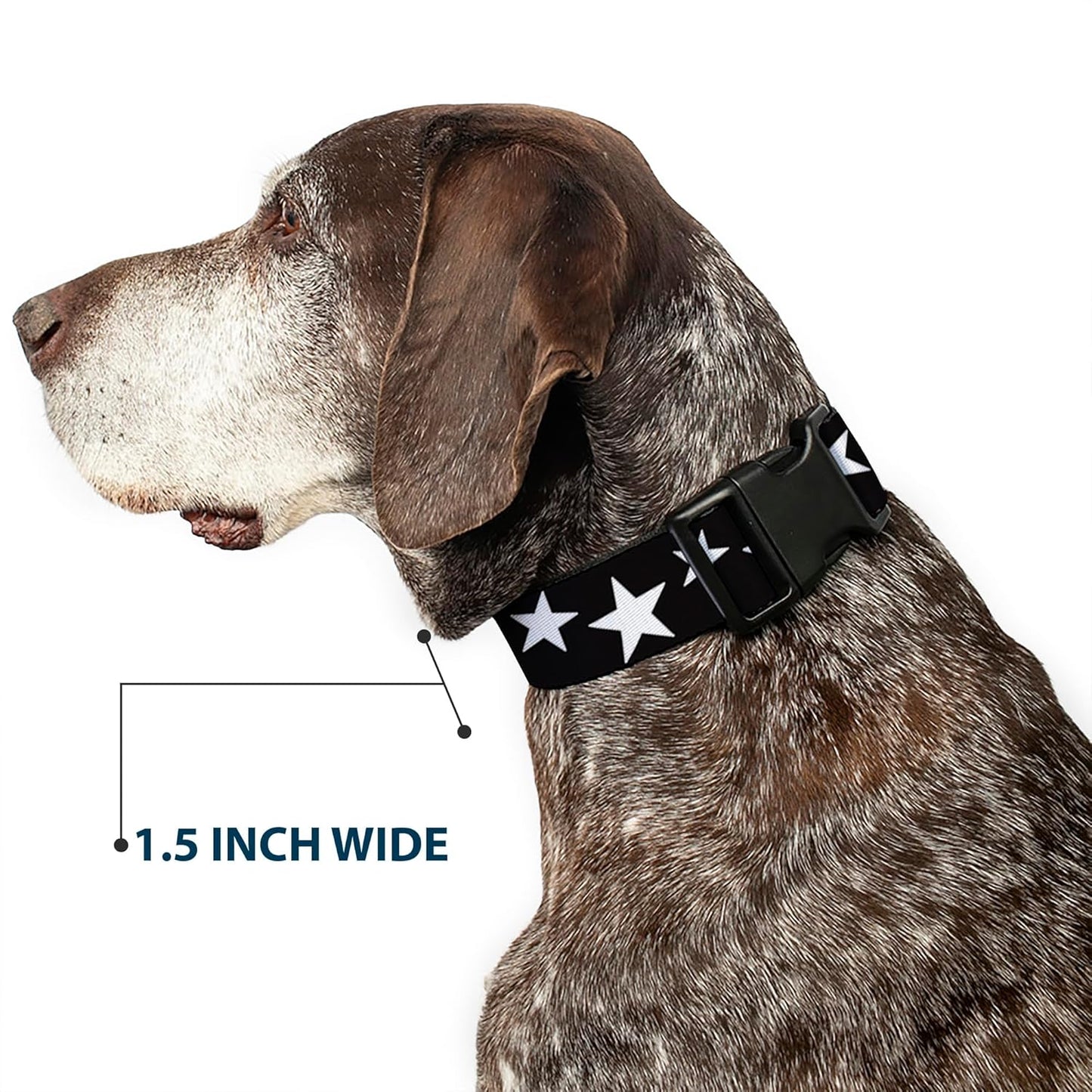 Buckle-Down PC-W21909-M Dog Collar Plastic Clip Buckle, 1"x11"-17", Star Black/White