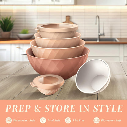 COOK WITH COLOR Mixing Bowls with TPR Lids - 12 Piece Plastic Nesting Bowls Set Includes 6 Prep Bowls and 6 Lids, Microwave Safe Mixing Bowl Set (Mint)