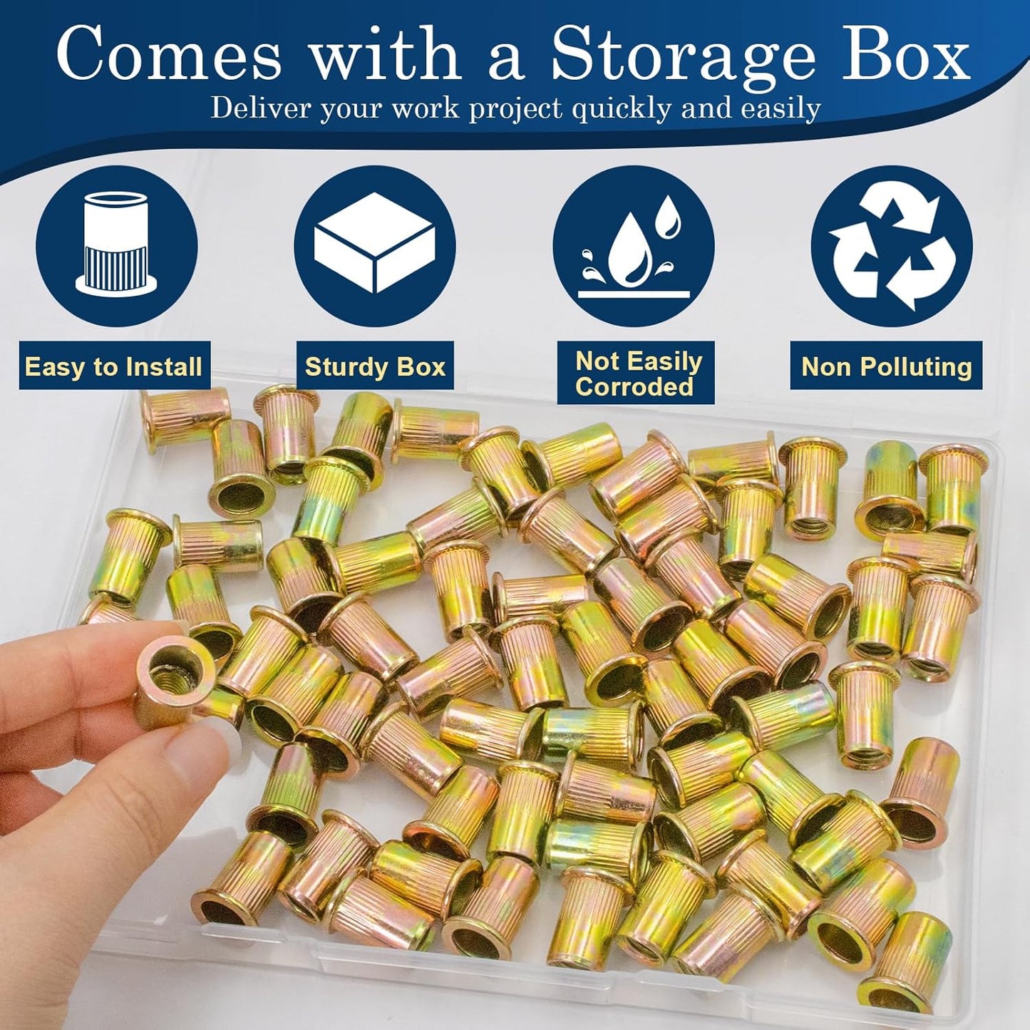 Vifmy Metric & SAE Rivet Nut Assortment Kit(420 Pcs),m3 m4 m5 m6 m8 m10 m12#6-32#8-32#10-24 1/4"-20 5/16"-18 3/8"-16 UNC Flat Head Rivnut Set,Zinc Plated Finish Carbon Steel Nutsert
