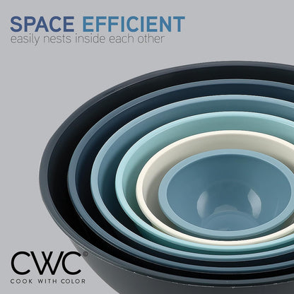 COOK WITH COLOR Mixing Bowls with TPR Lids - 12 Piece Plastic Nesting Bowls Set Includes 6 Prep Bowls and 6 Lids, Microwave Safe Mixing Bowl Set (Green)