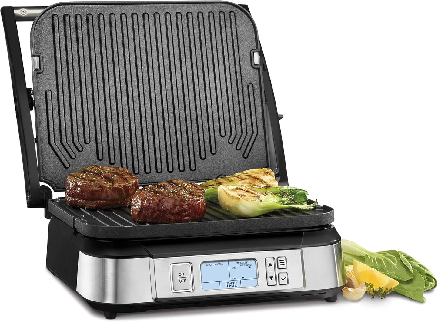 Cuisinart GR-6SC Contact Griddler with Smoke-less Mode + CGR-WAFPC Griddler Waffle Plates Attachments