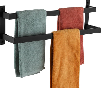 KOKOSIRI Towel Bars Black Bath Towel Holders 20 Inches Bathroom 2-Tiers Ladder Towel Rails Wall Mounted Towels Shelves Rack Stainless Steel, B5008BK-L20