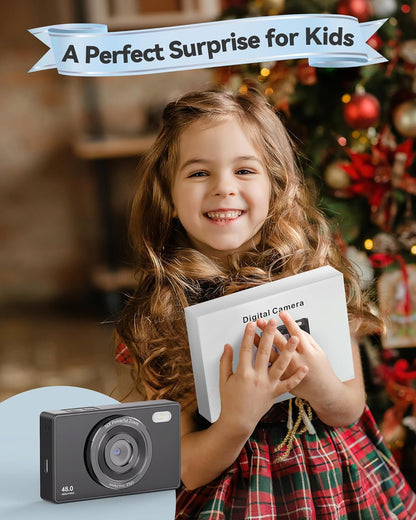 64GB Digital Camera for Kids Photography: 48MP Mini Camera Anti Shake 1080P Video Camera Autofocus 16X Zoom Anti Shake Point and Shoot Camera 2 Batteries Gift for Kid Student Beginner Black