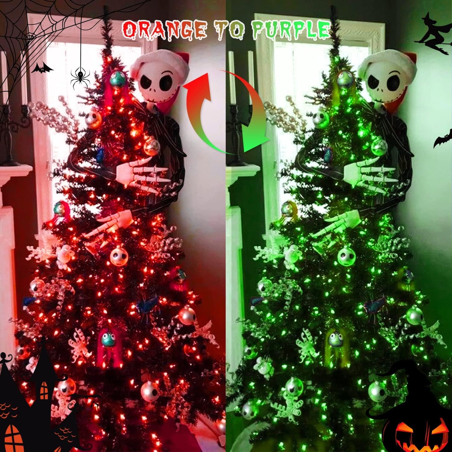 JMEXSUSS 66ft 200 LED Halloween Lights Outdoor, Orange String Lights Clear Wire, 8 Modes Orange Halloween Christmas String Lights Plug in for Tree Indoor Patio Garden Thanksgiving Decorations