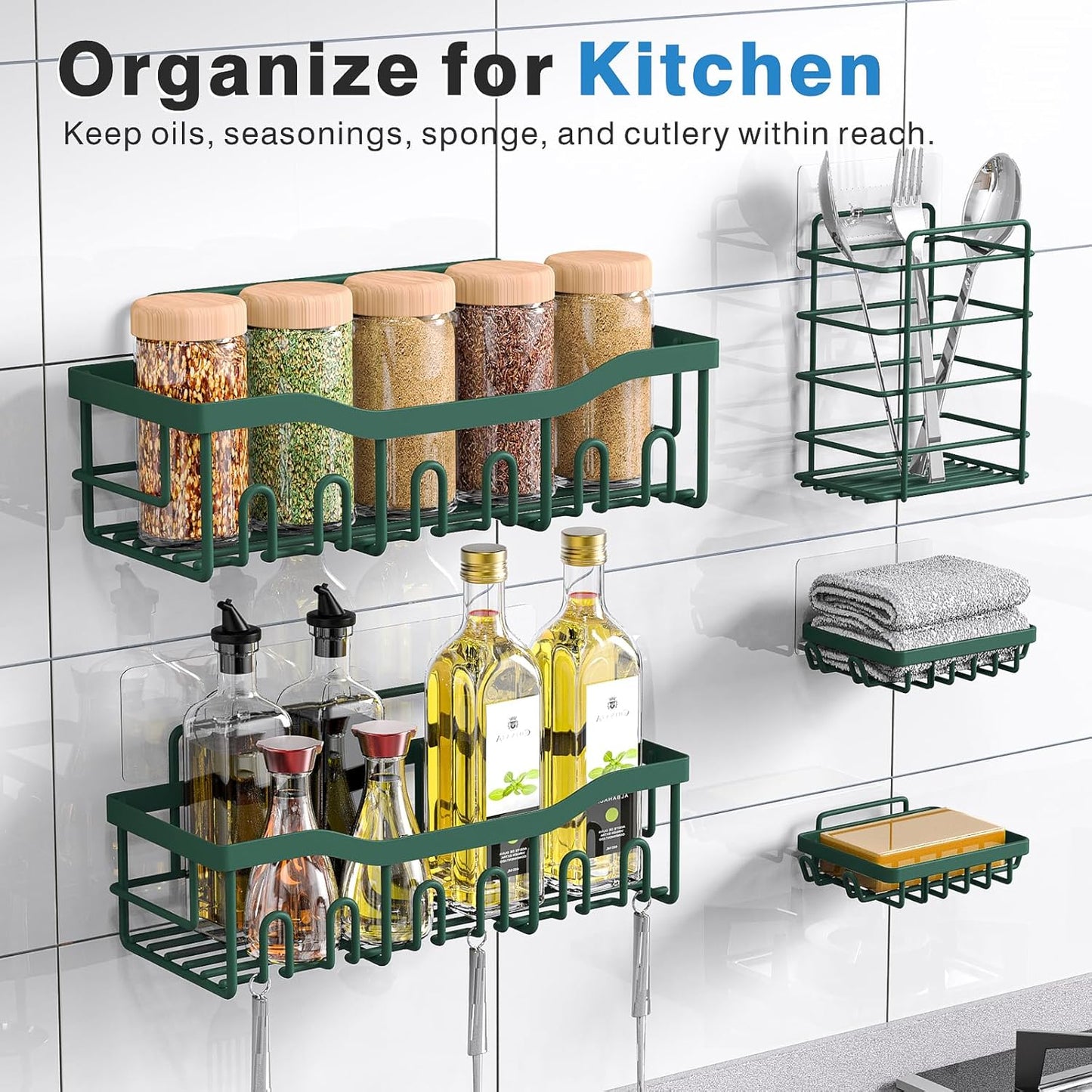 EUDELE 5-Pack Rustproof Stainless Steel Shower Caddy – No Drill Adhesive Bathroom Organizer with Large Capacity, Spacious Shower Shelves for Inside Shower, Kitchen & Home Decor Storage