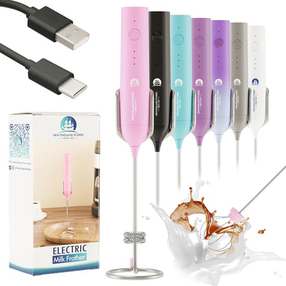 Powerful Milk Frother Handheld Foam Maker, Mini Whisk Drink Mixer for Coffee, Cappuccino, Latte, Matcha, Hot Chocolate, With Stand, Light Purple