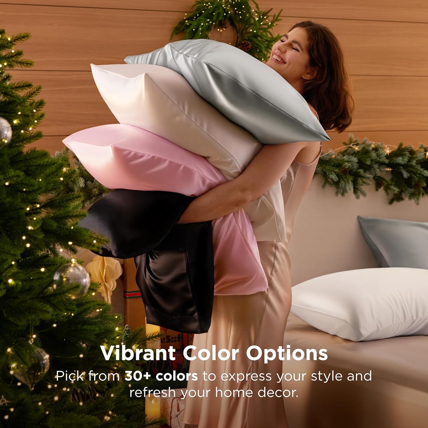 Bedsure Satin Pillow Case Queen Size 2 Pack, Similar to Silk Pillow Cases, Silky Pillowcase Covers with Envelope Closure, Room Decor Valentine Gifts for Women Men, Grey, 20x30 Inches