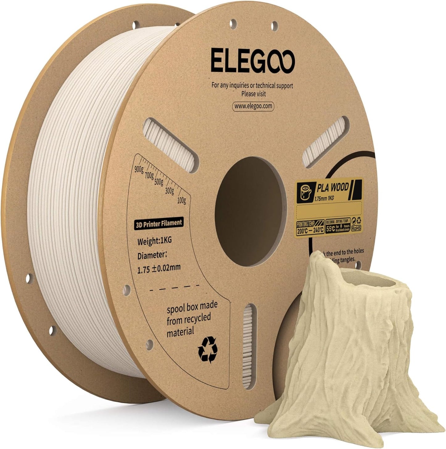 ELEGOO PLA Filament 1.75mm Black 1KG,3D Printer Filament Dimensional Accuracy +/- 0.02mm,1kg Cardboard Spool(2.2lbs) 3D Printing Filament Fits for Most FDM 3D Printers