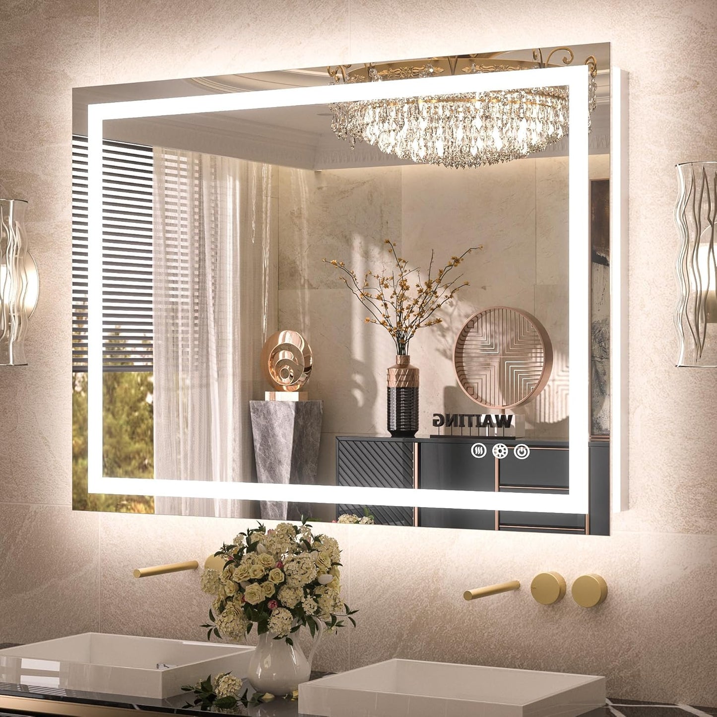 TETOTE LED Bathroom Mirror 20x28 Frontlit & Backlit Lighted Vanity Mirror Anti Fog Stepless Dimmable 3 Colors White/Warm/Natural,Double Lights,Wall-Mounted(Horizontal/Vertical)