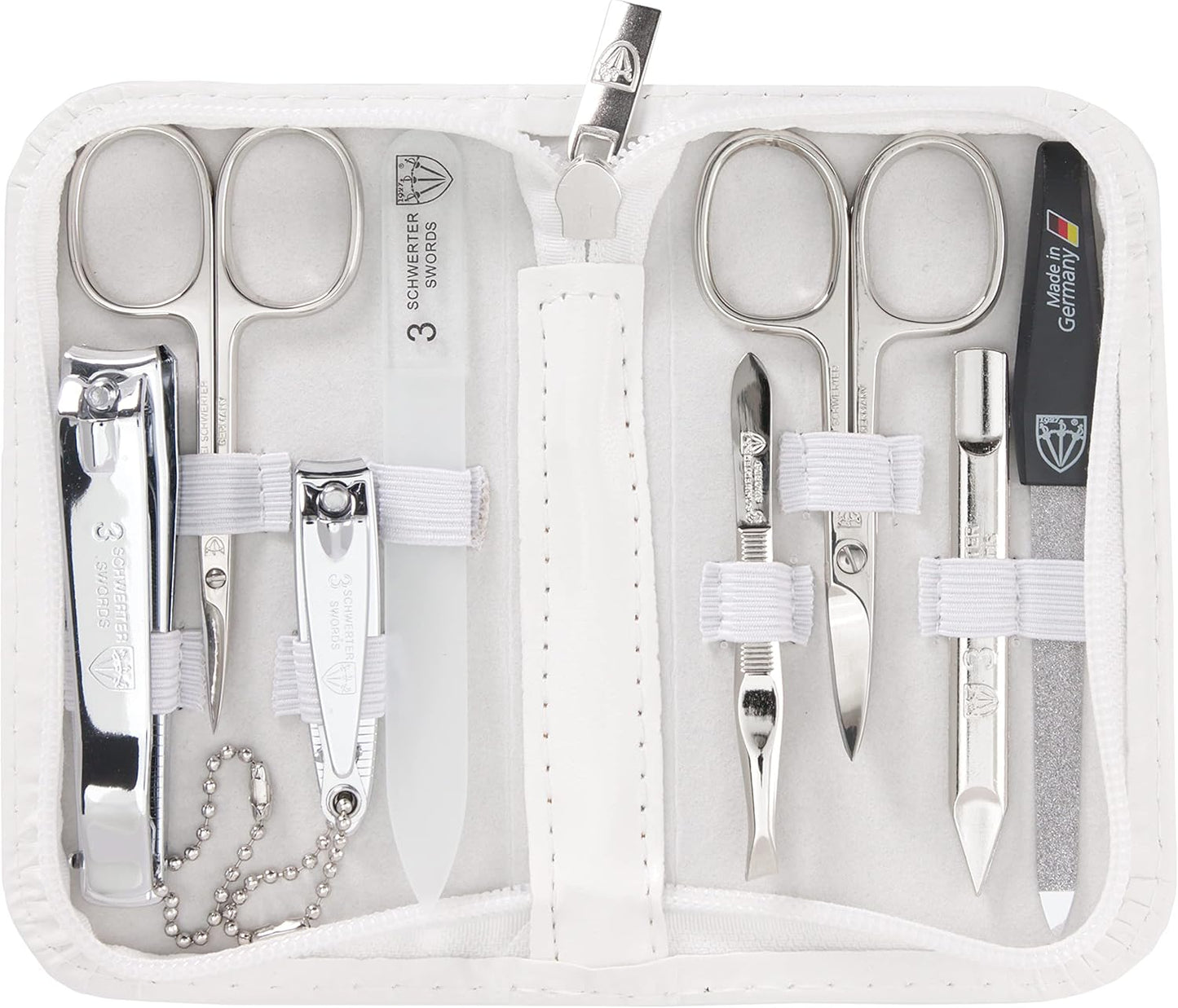 3 Swords Germany - brand quality 8 piece manicure pedicure grooming kit set for professional finger & toe nail care scissors clipper fashion leather case camou in gift box, Made in Germany