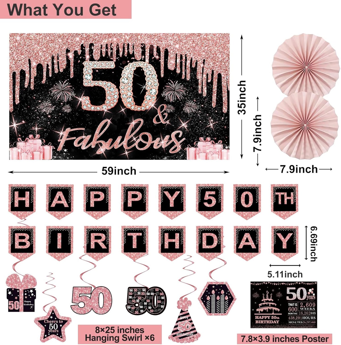 40th Birthday Decorations for Women,32pcs 40th Birthday Party Decorations,Including Backdrop, Crown,Sash,banner, Hanging Swirl,Cake Topper,balloons,Paper Fans,Anniversary Card and paper fans