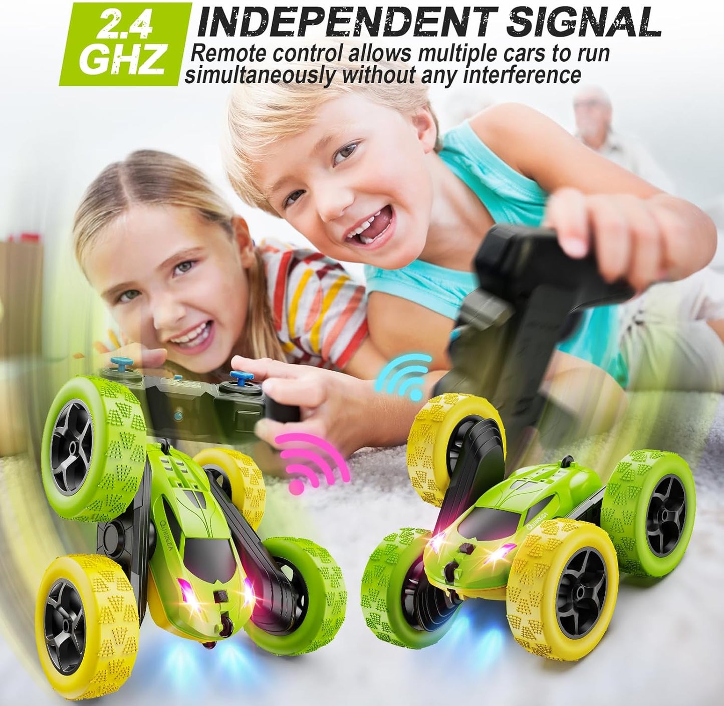 QUNREDA Remote Control Car for Kids Ages 6+, RC Cars Stunt Car Toy 4WD Double Sided 360° Rotating Remote Control with Headlights, Birthday Xmas Gifts for Boys 6 7 8 9 10 11 12 1-Blue
