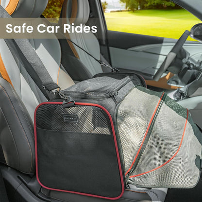 Petsfit Expandable Cat Dog Carrier Airline Approved, 17" L x 11" W x 11" H Soft-Sided Portable Pet Travel Carrier for Kitten, Puppy, Removable Soft Plush Mat and Pockets, Auto-Locking Zippers