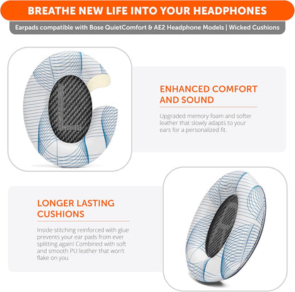 WC Wicked Cushions Upgraded Replacement Ear Pads for Bose QC35 & QC35ii (QuietComfort 35) Headphones & More - Softer Leather, Luxurious Memory Foam, Added Thickness, Extra Durability | Midnight Blue