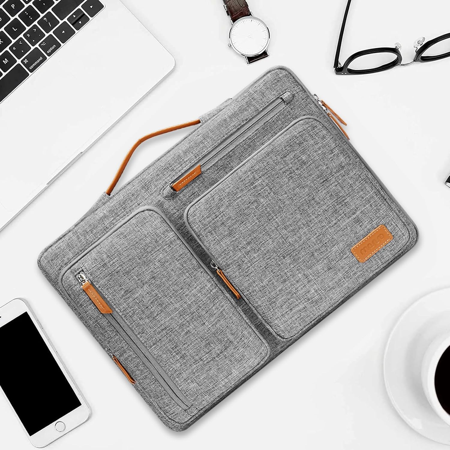 MOSISO 360 Protective Laptop Sleeve Compatible with MacBook Air/Pro, 13-13.3 inch Notebook, Compatible with MacBook Pro 14 inch M3 M2 M1, Side Open Bag with 4 Zipper Pockets&Handle, Black - PuriLite