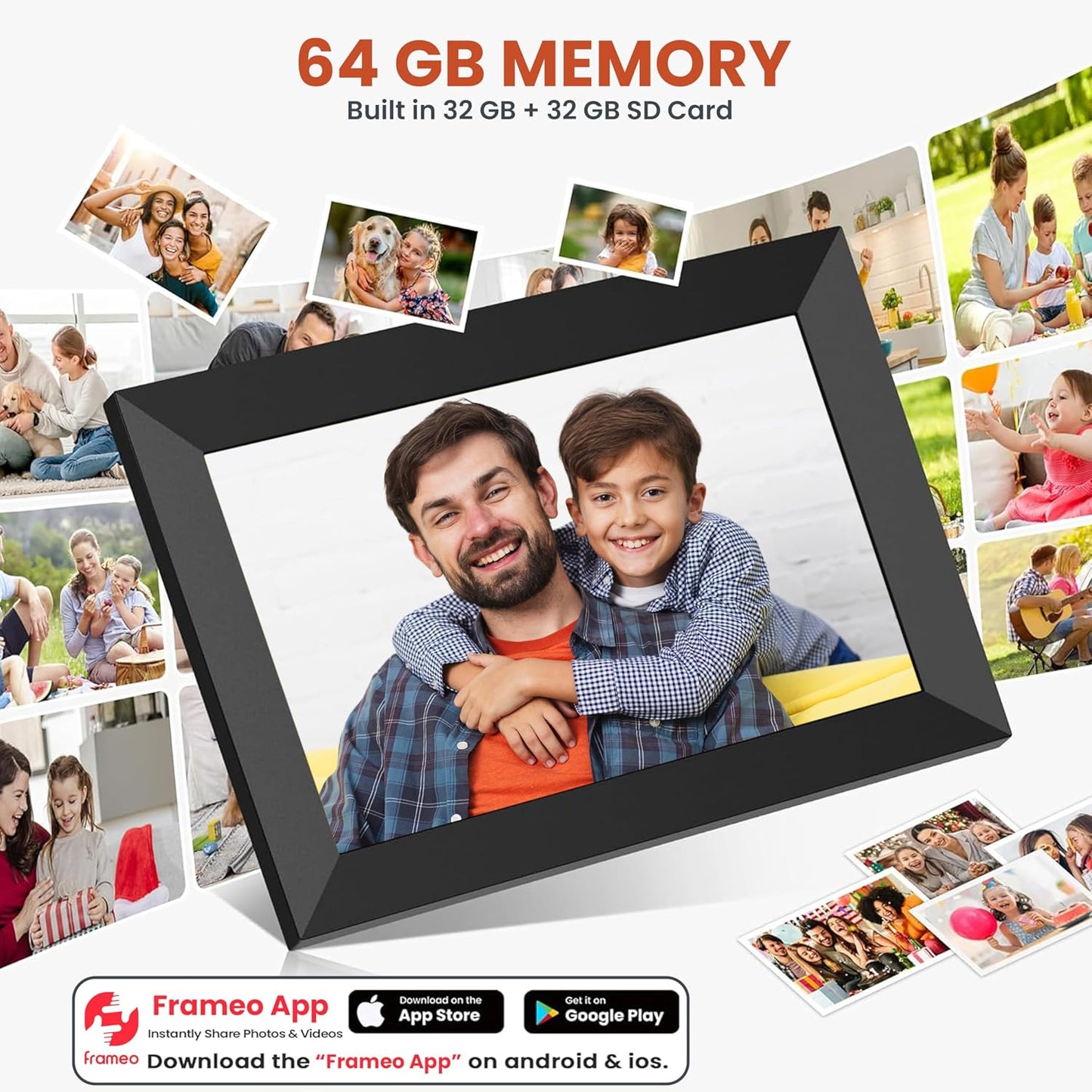 64 GB Frameo 10.1 Inch WiFi Digital Photo Frame | Digital Picture Frame with Large Storage (32GB Built-in+32GB SD Card)1280x800 HD IPS HD Touch Screen,Frameo Digital Frame Multi-Users & Auto Rotation