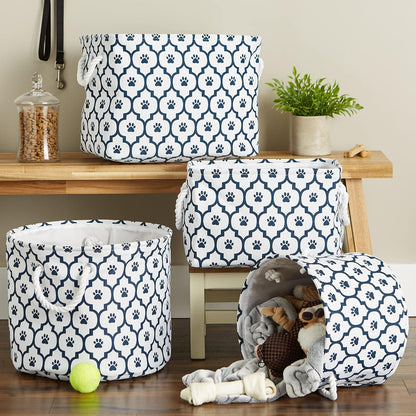 DII Bone Dry RoundSmall Pet Toy and Accessory Storage Bin, 12"(Dia) x9(H), Collapsible Organizer Storage Basket for Home Decor, Pet Toy, Blankets, Leashes and Food-Gray Stripes