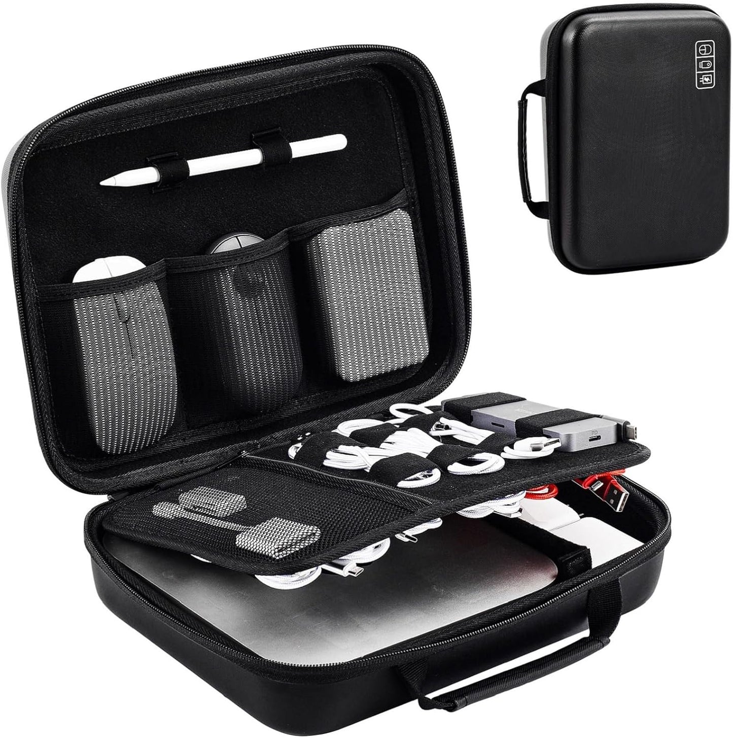 ProCase Hard Travel Electronic Organizer Case for MacBook Power Adapter Chargers Cables Power Bank Apple Magic Mouse Apple Pencil USB Flash Disk SD Card Small Portable Accessories Bag -L, Black