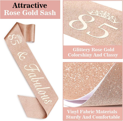 65th Birthday Decorations for Women, Including 65th Birthday Sash and Crown, Cake Topper and Candles, Number Balloons Rose Gold, 65 Year Old Gifts for Women