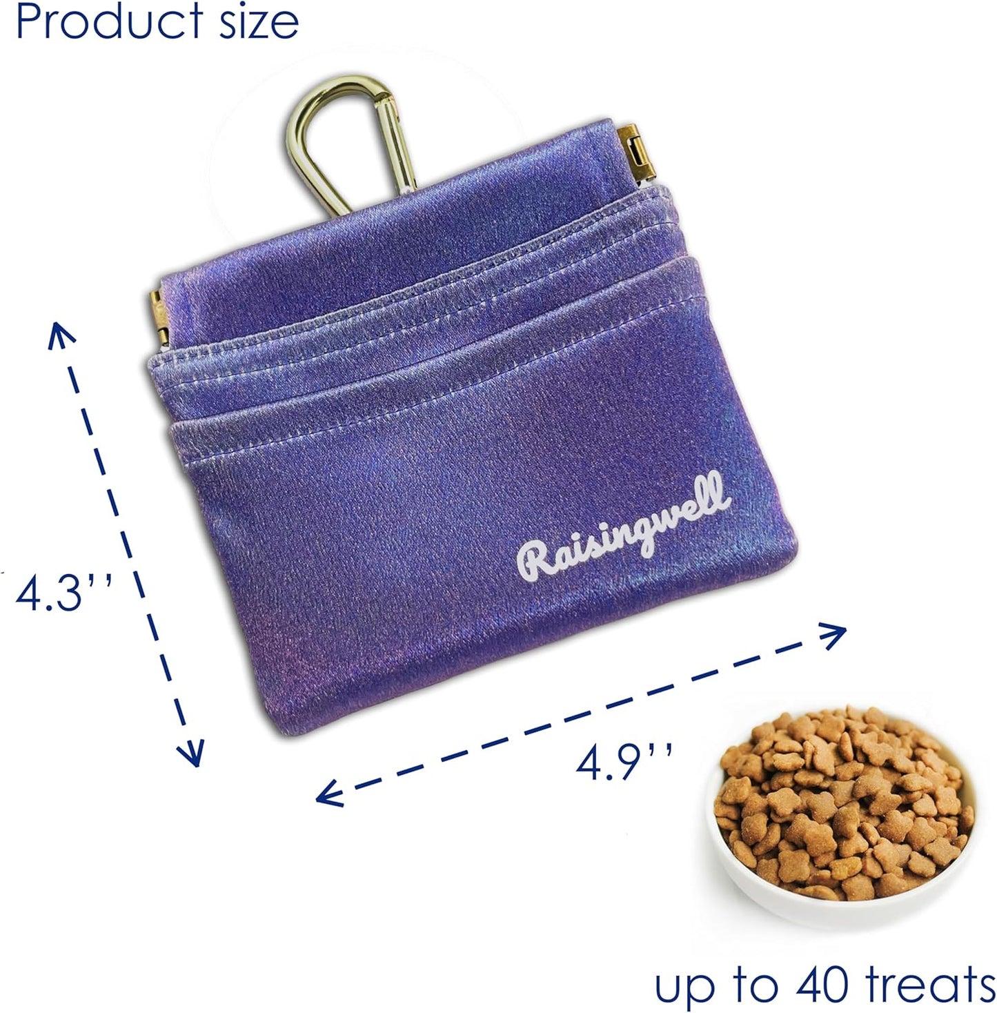 Raisingwell Dog Treat Pouch, Black Pocket Sized Pet Training Pouch, Cotton Fabric, Hand Free Dog Walking Bag with Carabiner, Self-Closing Pet Feed Snack Reward, for Pet Puppy Travel or Outdoor Use