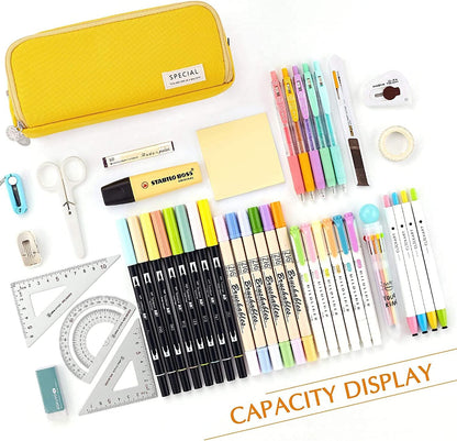 Big Capacity Pencil Case, OLIYuMi 3 Compartment Pencil Pouch Pencil Bag Storage Box Stationery Organizer Makeup Bag with Zipper Closure for Student Office College Boys and Girls (Pink)