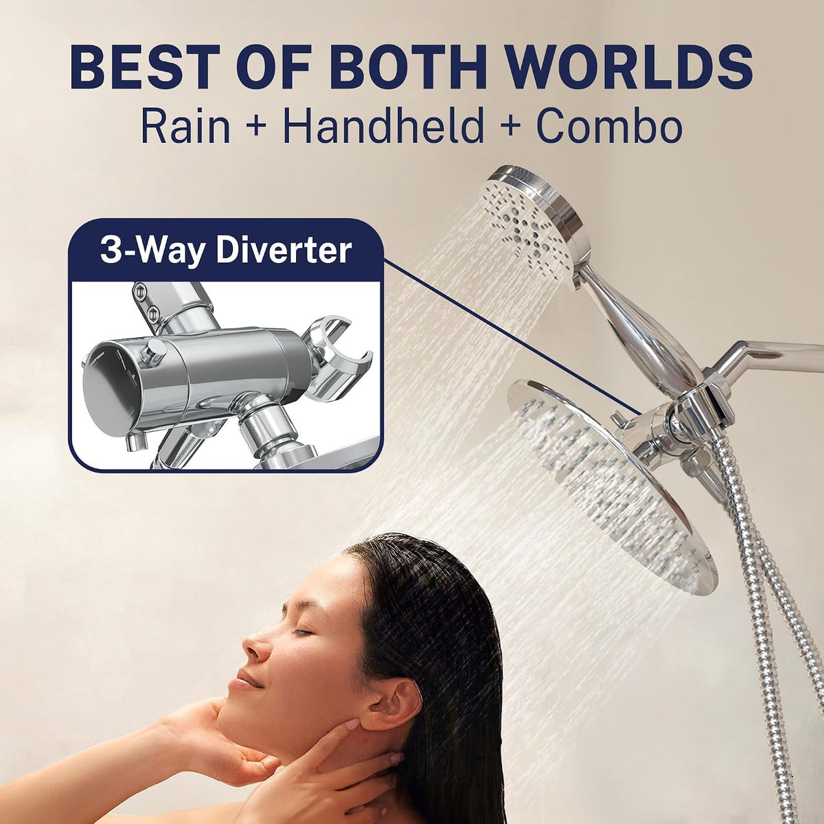 HammerHead Showers Dual Shower Head Combo, 8-Inch Rainfall & 3-Flow Handheld, Chrome, 2.5 GPM