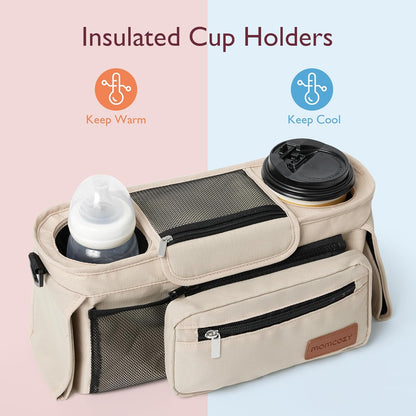 Universal Stroller Organizer with Insulated Cup Holder by Momcozy - Detachable Phone Bag & Shoulder Strap, Fits for Stroller like Uppababy, Baby Jogger, Britax, BOB, Umbrella and Pet Stroller