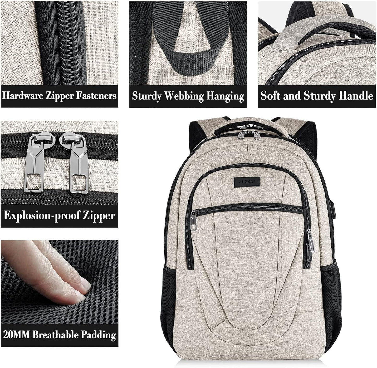Backpack for Men and Women, School Backpacks for Teen Boys and Girls, Black Water Resistant Back Pack, Business Men Sturdy Computer Bag with USB Charging Port, Gifts