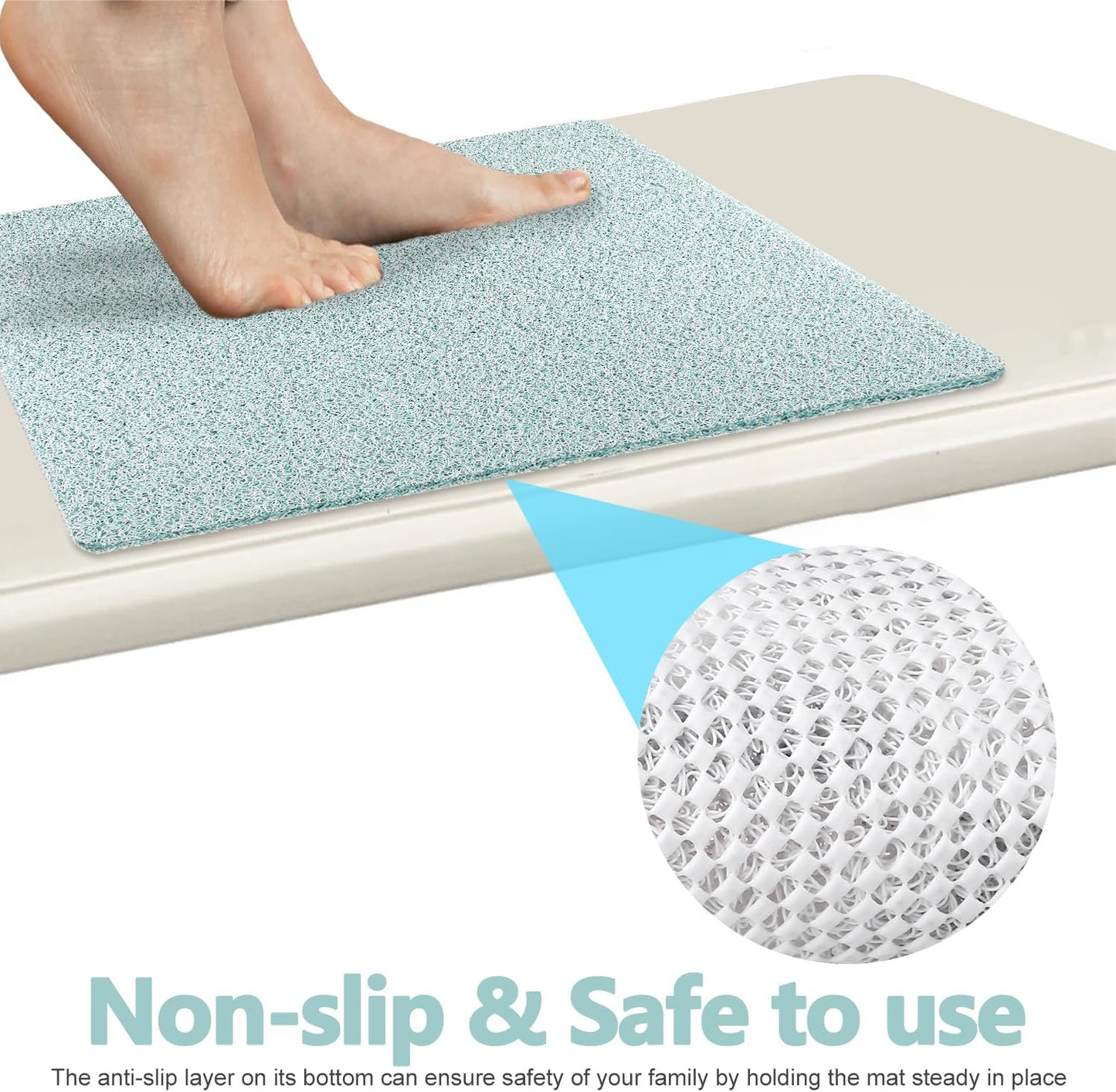 Square Shower Mat, Non Slip Bath Mat, Loofah Shower Stall Mats for Walk-in Shower, 32 x 32 Inches Shower Floor Mat with Drain, Bath Mats for Showers Bathroom, Tub, Seniors