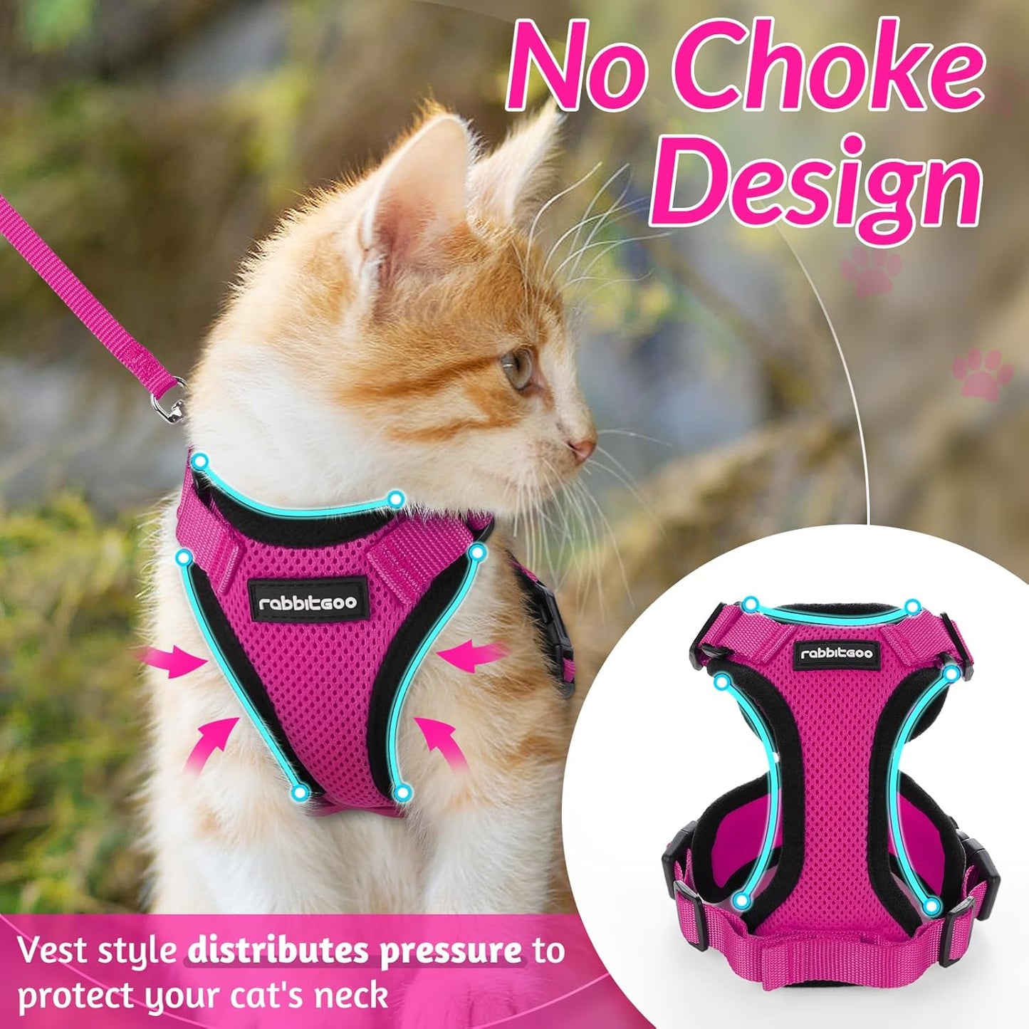 rabbitgoo Cat Harness and Leash for Walking, Escape Proof Soft Adjustable Vest Harnesses for Small Medium Cats, Easy Control Breathable Reflective Strips Jacket, XS, Black