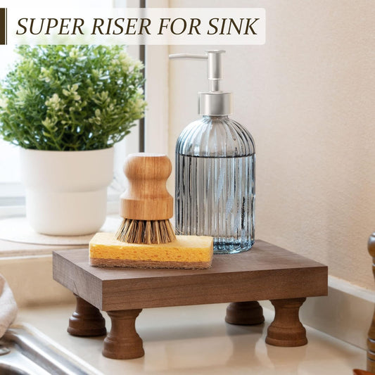 EOSAHR Decorative Wood Riser for Room Decor : Modern Farmhouse Pedestal Stand For Display Your Home Decoration and Uniquely Soap Stand - Retro Wooden Tray for Bathroom and Kitchen Counter Decor (Rustic Brown)