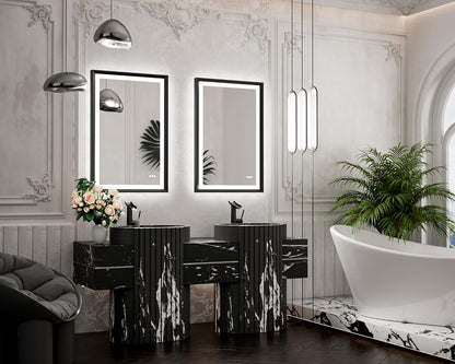 TETOTE 28x36 LED Mirror for Bathroom Black Metal Frame Frontlit & Backlit Lighted Vanity Mirror Baroque Gothic Anti Fog Stepless Dimmable White/Warm/Natural,Wall Mounted(Horizontal/Vertical)