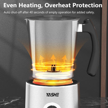 YASHE Milk Frother, 8.1 oz/240ml Milk Frother and Steamer, 4-in-1 Electric Milk Frother, Milk Steamer and Frother for Latte, Stainless Steel Milk Steamer, Easy Clean, Dense Velvety Foam