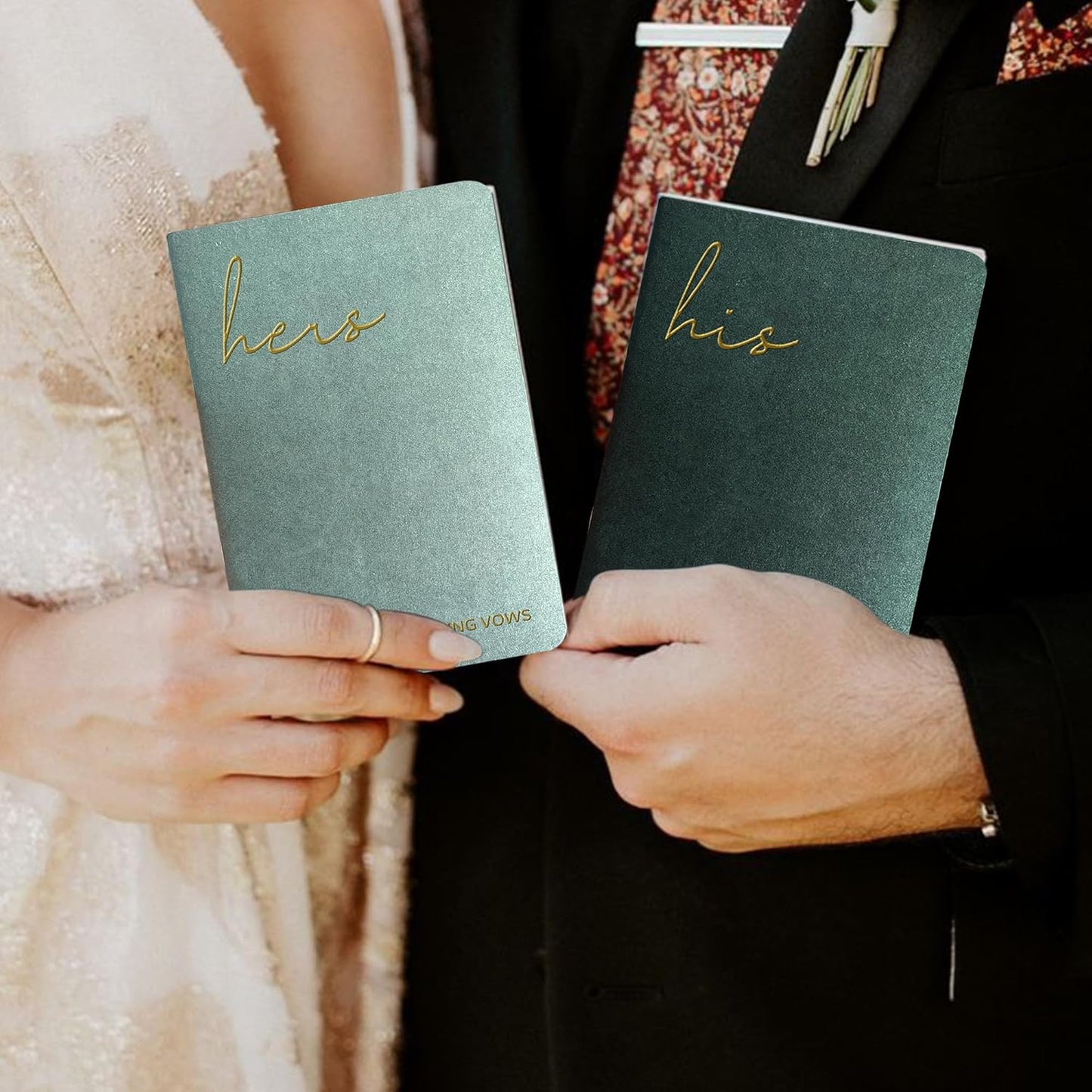 WeddingGiftsWedding Vow Books His and Hers Soft Touch Gold Foil Engraving Vow Books Wedding Essentials Wedding Accessories(TR-HH-Black)