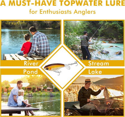 TRUSCEND PoPobait with BKK Hooks, Top Water Plopper Fishing Lures for Bass Walleye Pike Catfish Musky Perch, Floating Lure for Freshwater or Saltwater, Amazing Teasers Fishing Gifts for Family Fishing